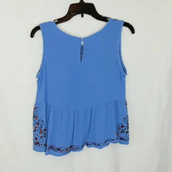 Vintage 90's Umgee Blue Floral Embroidered Flowy Peplum Sleeveless Crop Top M - Picture 10 of 13